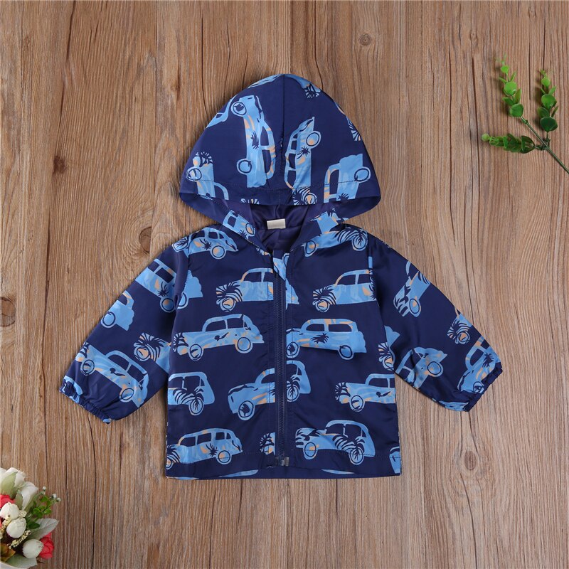 Moda chłopcy i dziewczęta kurtka w jednolitym kolorze z długim rękawem z kapturem płaszcz śliczny samochód wzór bluza z kapturem dla dzieci dzieci płaszcze i kurtki topy