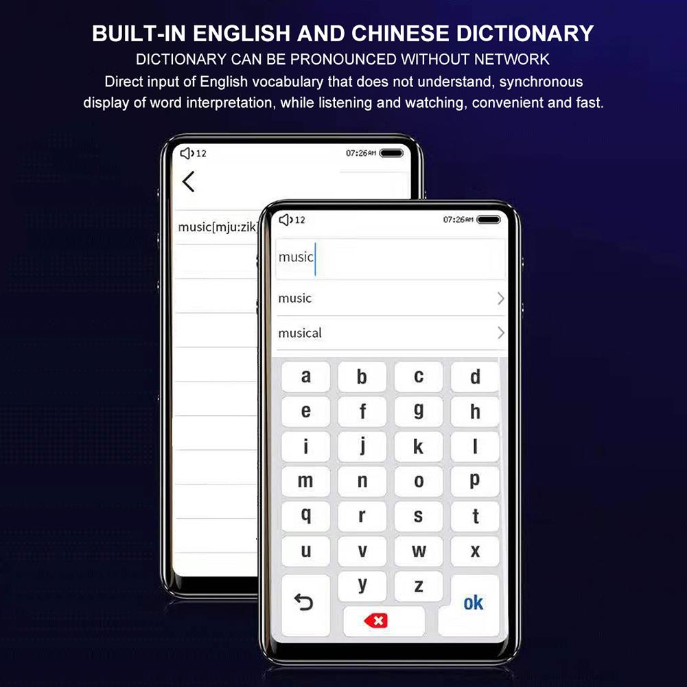 Full Screen MP4 Player Ultra-thin Touch Screen MP5 Player Bluetooth 5.0 Large-capacity Storage Player 83.4*49.3*12.8mm