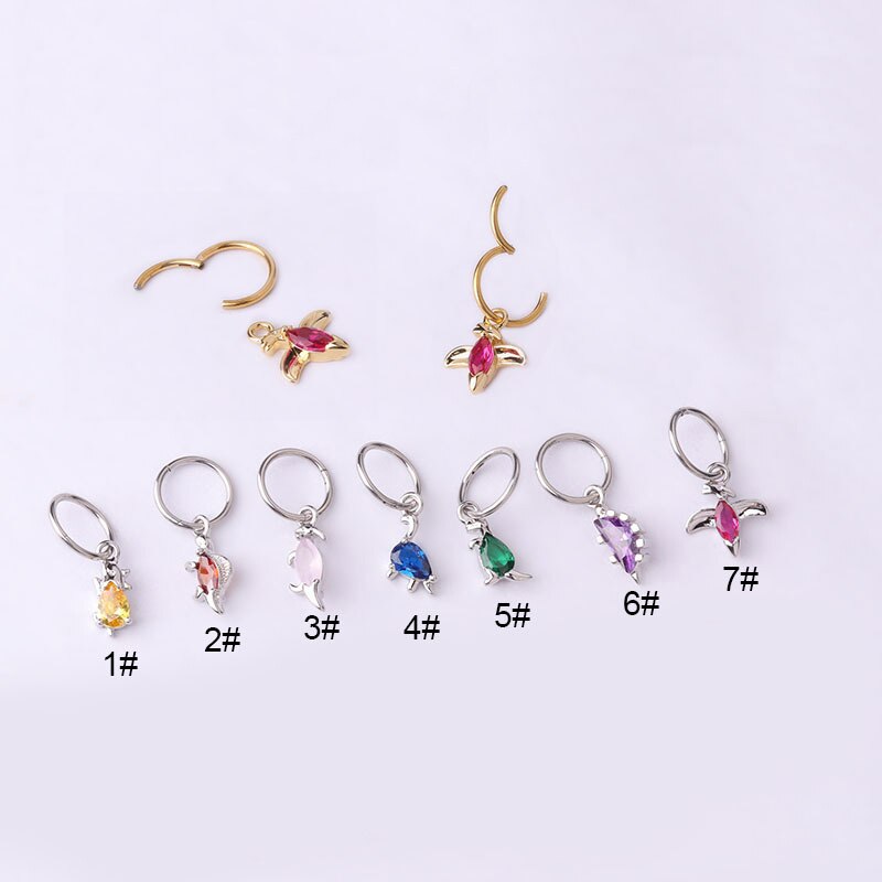 1Pc Kleurrijke Zirkoon Dinosaurus Dangle Oorbellen Voor Vrouwen Mode-sieraden Rvs Ronde Kraakbeen Piercing Oorbel: 01 / 4
