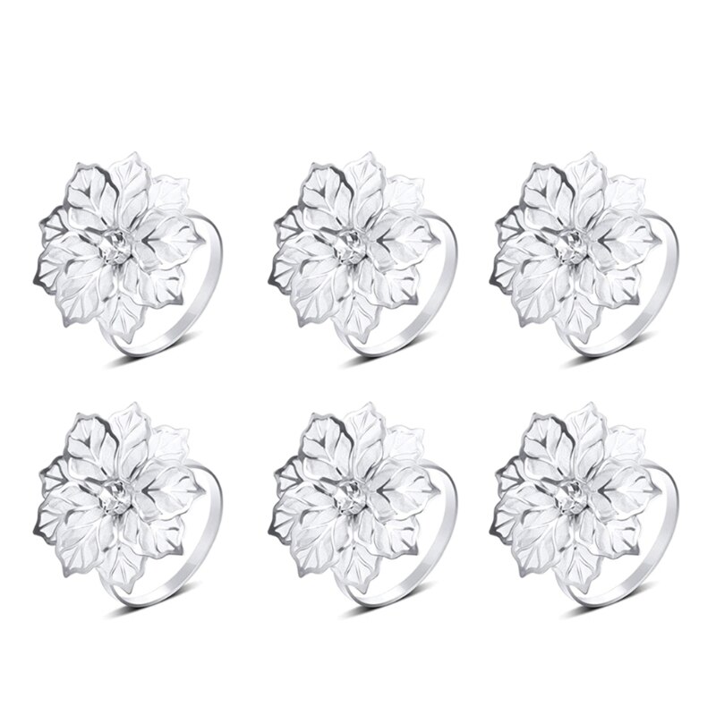 6 stykker legering serviettringer med hule blomster serviettholder utsmykning utsøkt servietter ringetone sett rhinestone thanksgivi: 80- s