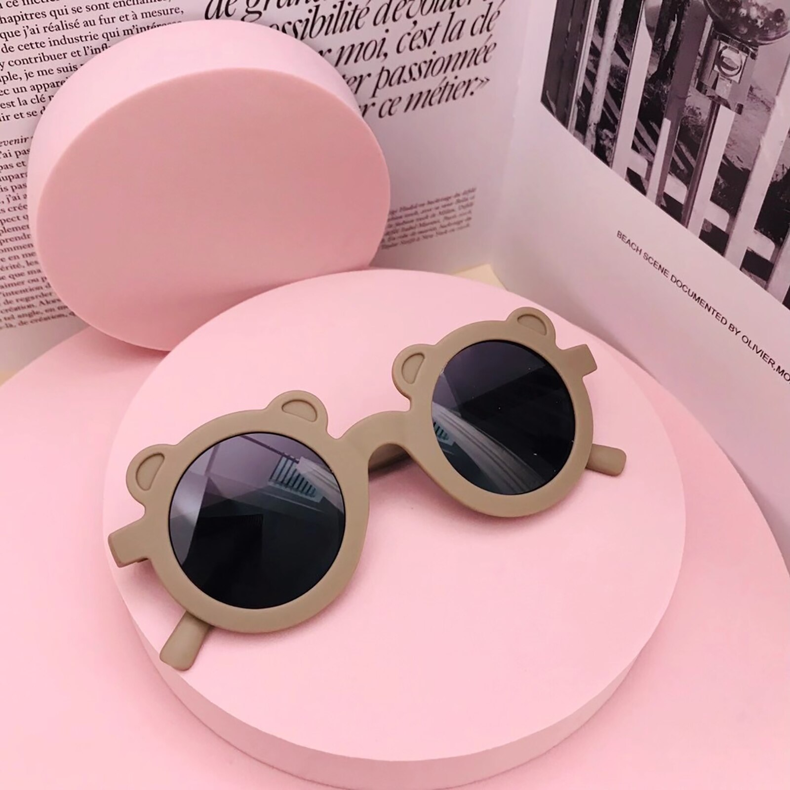 Gafas De Sol – lunettes De soleil UV400 pour enfants, De lunettes De soleil avec monture ours De dessin animé pour garçons: COFFEE