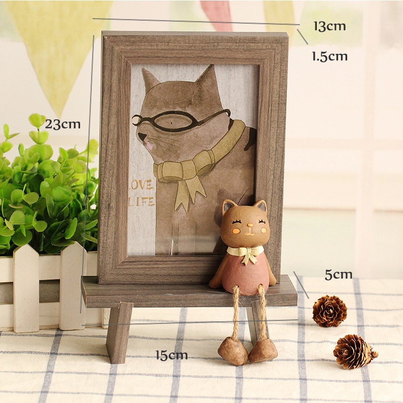 6 Inch Japanese Wood Resin 3D Cartoon Cute Cat Photo Frame Cartoon Desktop Frames Home Decor for Livingroom Kids