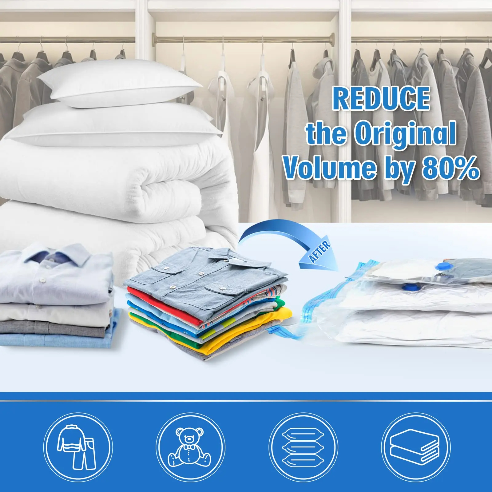 1/5Stck Vakuum Lagerung Taschen Vakuum Dichtung Beutel Platzsparende Taschen für Bettdecken Kleidung Kissen Bettwäsche Decke verpackung Lagerung