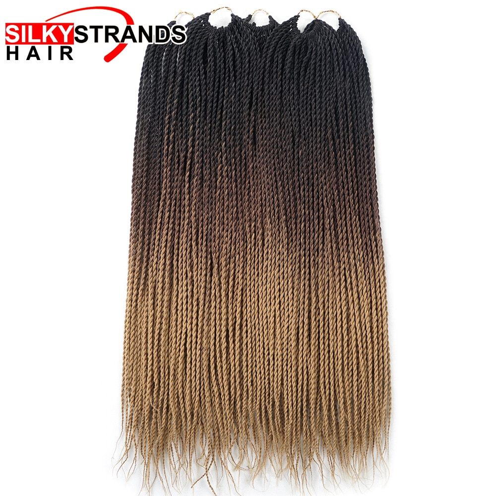 Extensiones de cabello trenzado ombré con hebras sedosas, trenzas de ganchillo sintéticas, colores grises y rubios