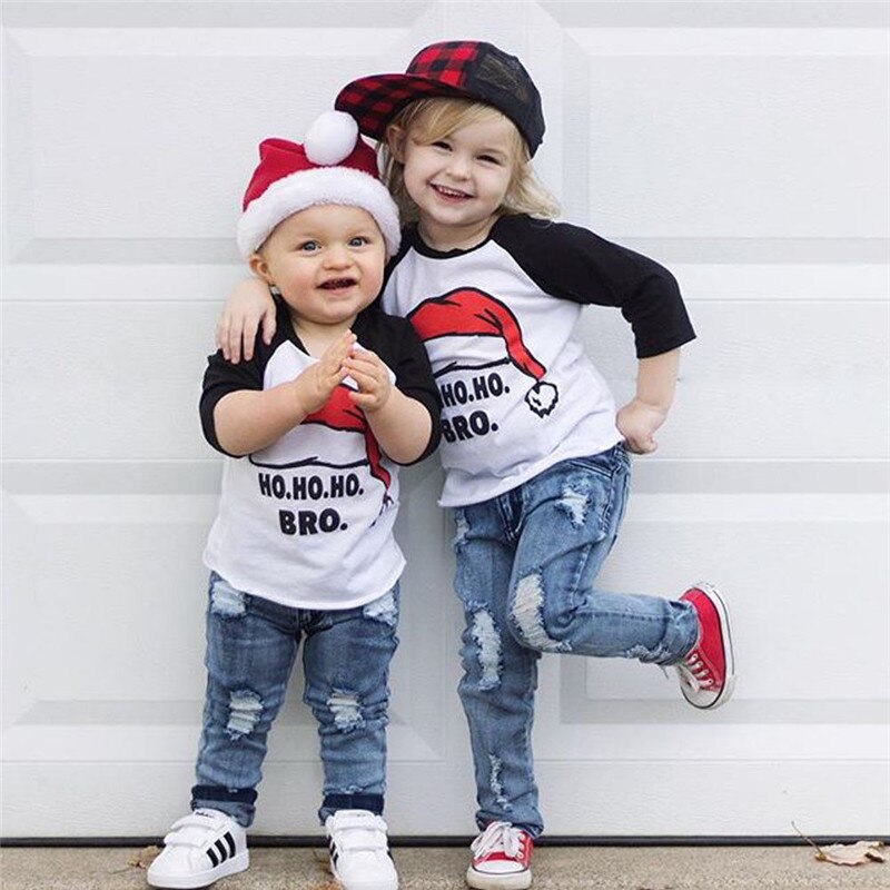 Christmas Toddler Kids Baby Boy Girls Clothes Short Sleeve T-shirts Top Xmas Tee Outfits