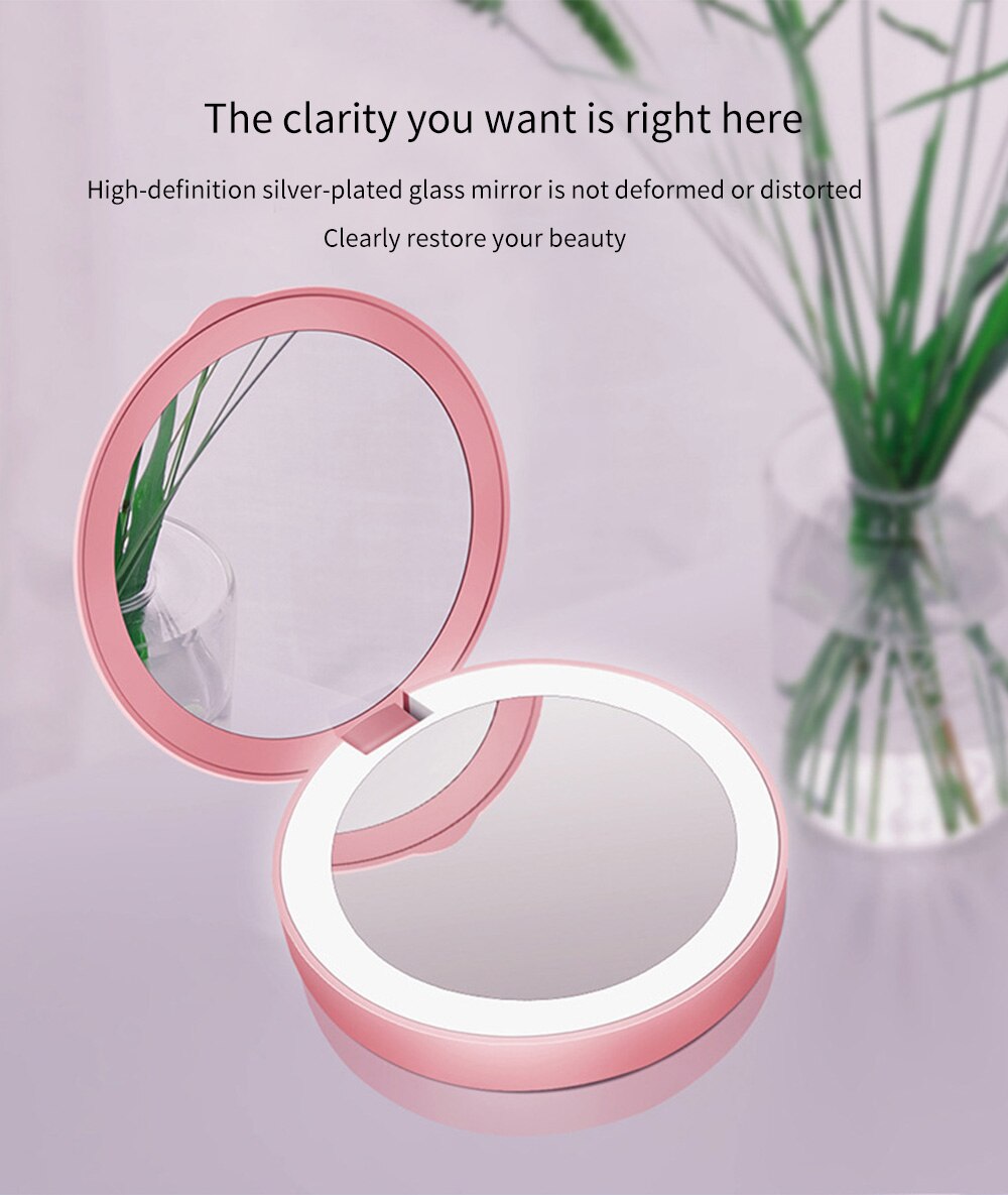 Mini portátil redondo HD maquillaje espejo Power Bank LED espejo de belleza plegable USB recargable viaje maquillaje herramientas cosméticos espejos