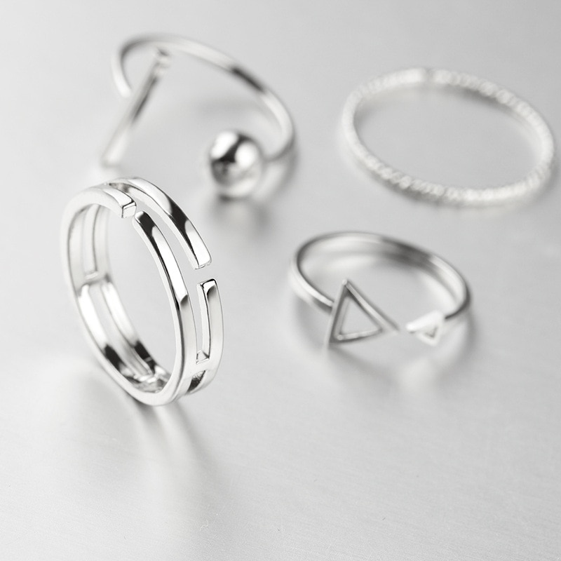 Einfache Silber Edelstahl Hochzeit Ring Sets für Frauen Geometrische Persönlichkeit Legierung Wilden Knuckle Ringe Einstellbare Schmuck