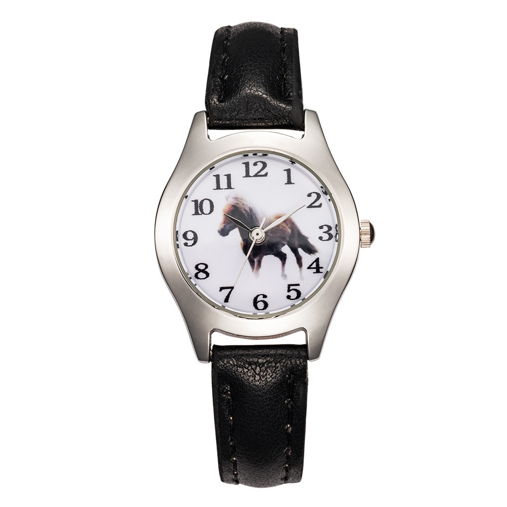 1 stücke Rose Leder Nette Reizende Mädchen Damen frauen Uhr freundlicher Pferd Quarz Schüler freundlicher Ebene armbanduhr