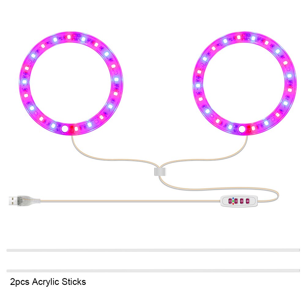 5V LED Grow Light 8/12/16H Timer USB Phyto Lamp Three Angel Ring Full Spectrum Phyto Lamp for Indoor Plants Flowers Growth Light: Red Blue 2 Rings