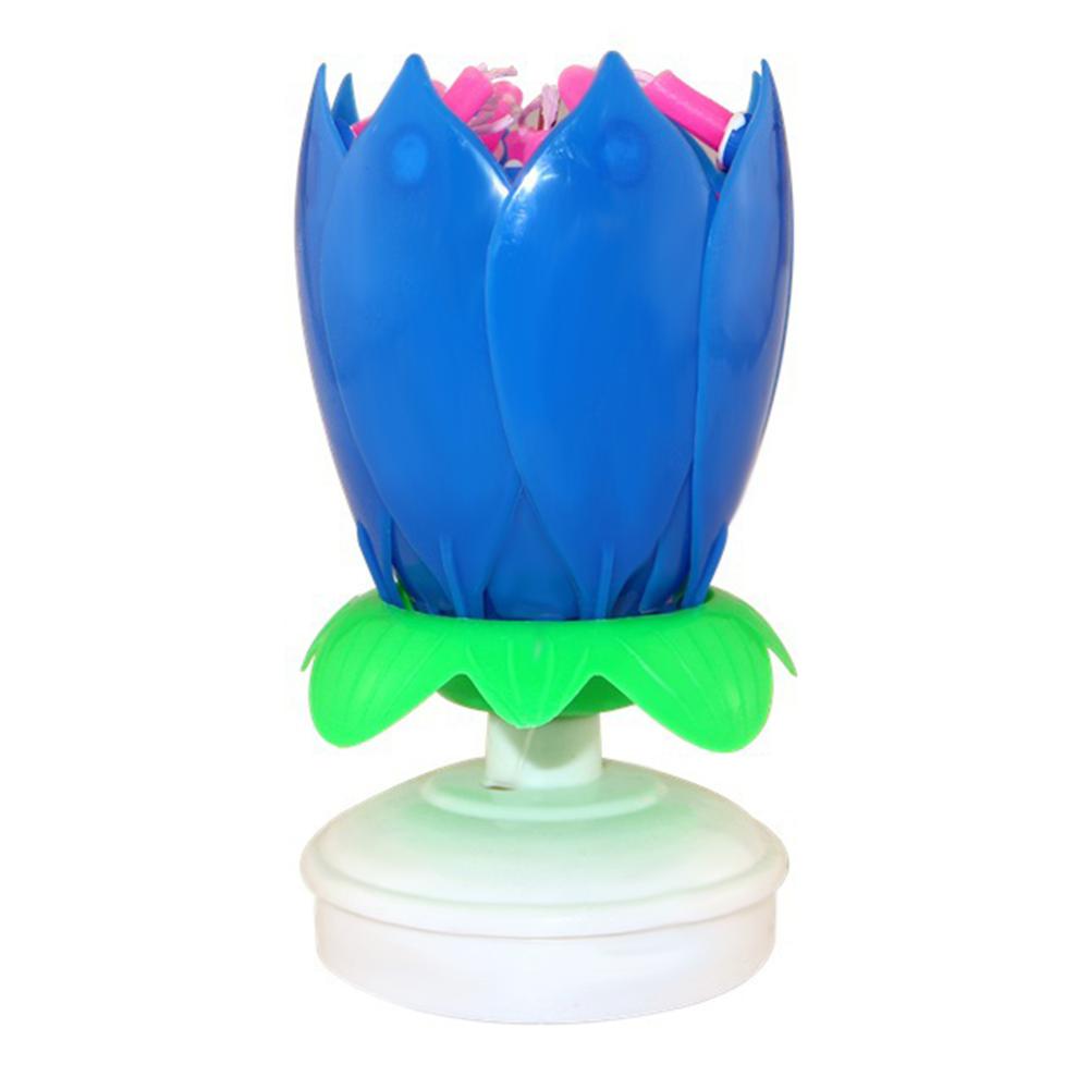 Glæde sang musik fødselsdagslys monolag lotuslys blomstrende musiklys dekorativt lys: Blå