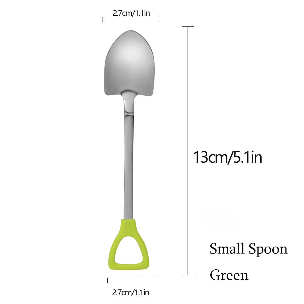 Multi-color Spoon Fork Shovel Shape Ice Cream Spoon&Fork Kitchen Gadget Long Handle Coffee Ice Cream Tool Kitchen Accessories: Green-spoon type3