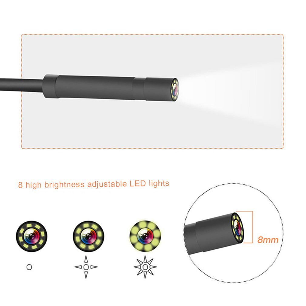 Mini Waterproof Cable Inspection HD1080P Camera 8MM USB Endoscope Borescope 8 Led Lights 4.3 Screen 2/5/10M Options