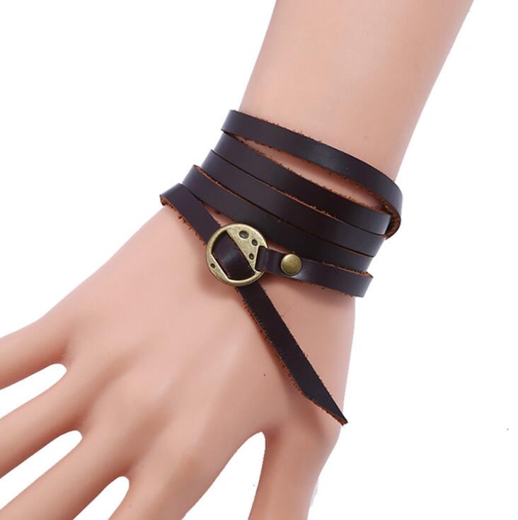 NADEEM-pulsera de cuero con de hoja de arce para hombre y mujer, brazalete ajustable de cuero trenzado, hecho a mano: CB084Coffee