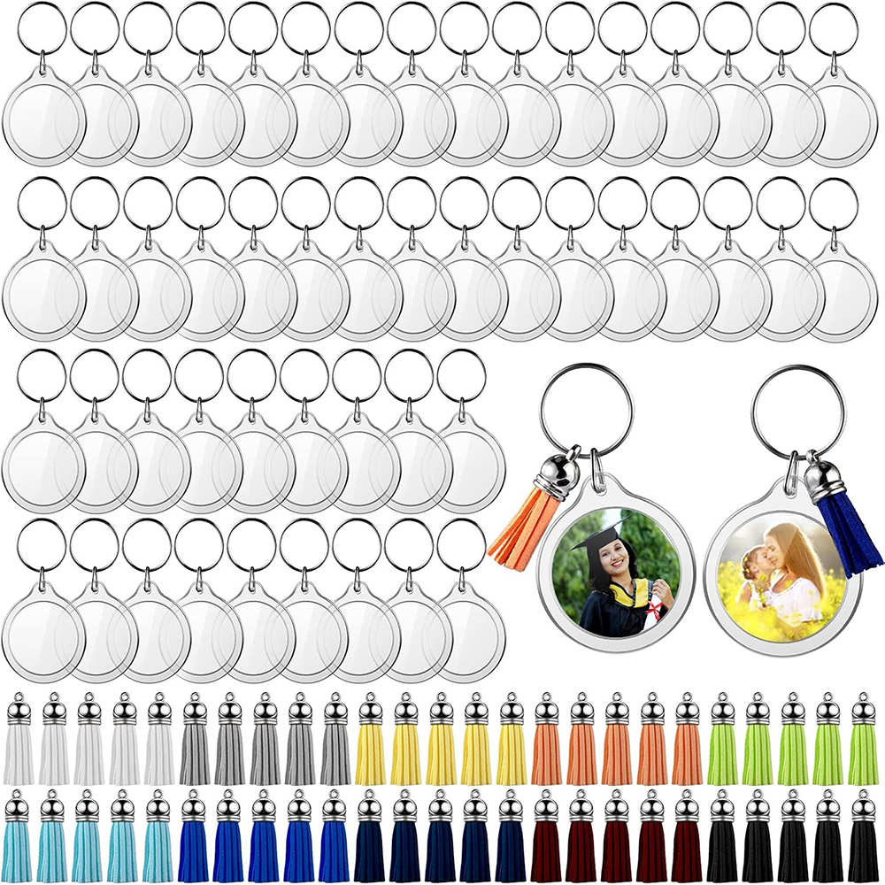 Porte-clés avec cadre Photo en acrylique, 100 pièces, avec glands, insertion personnalisée, Photo vierge, projets de bricolage: Default Title