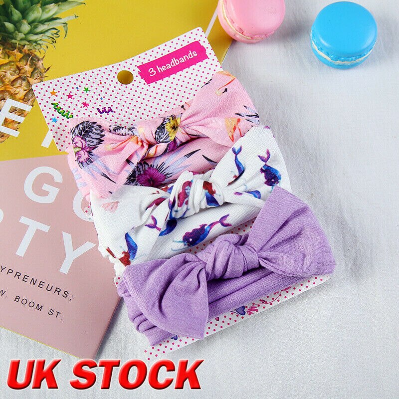 UK Elastic Baby Headdress Kids Hair Band Girls Bow Newborn Headband Ribbon