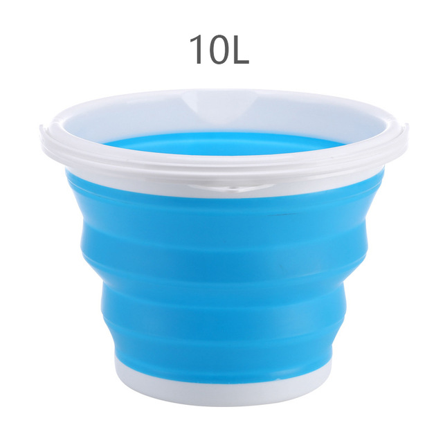 Yjj 10L Lid Collapsible Bucket Portable Folding Bucket Silicone Car Washing Bucket Children Outdoor Fishing Travel Home Storage: 10L Blue