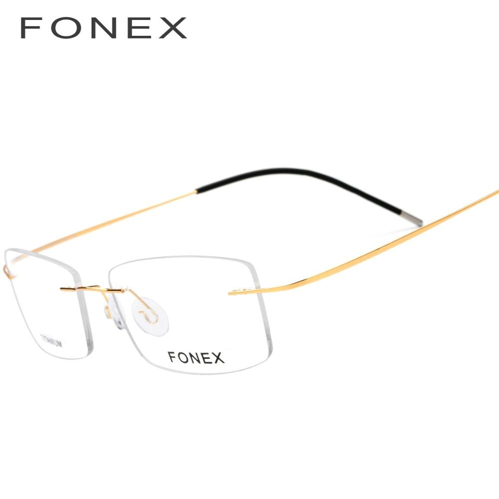 Gafas graduadas cuadradas ultraligeras sin montura Montura de gafas de aleación de titanio para hombre, gafas para miopía sin marco, gafas: Dorado