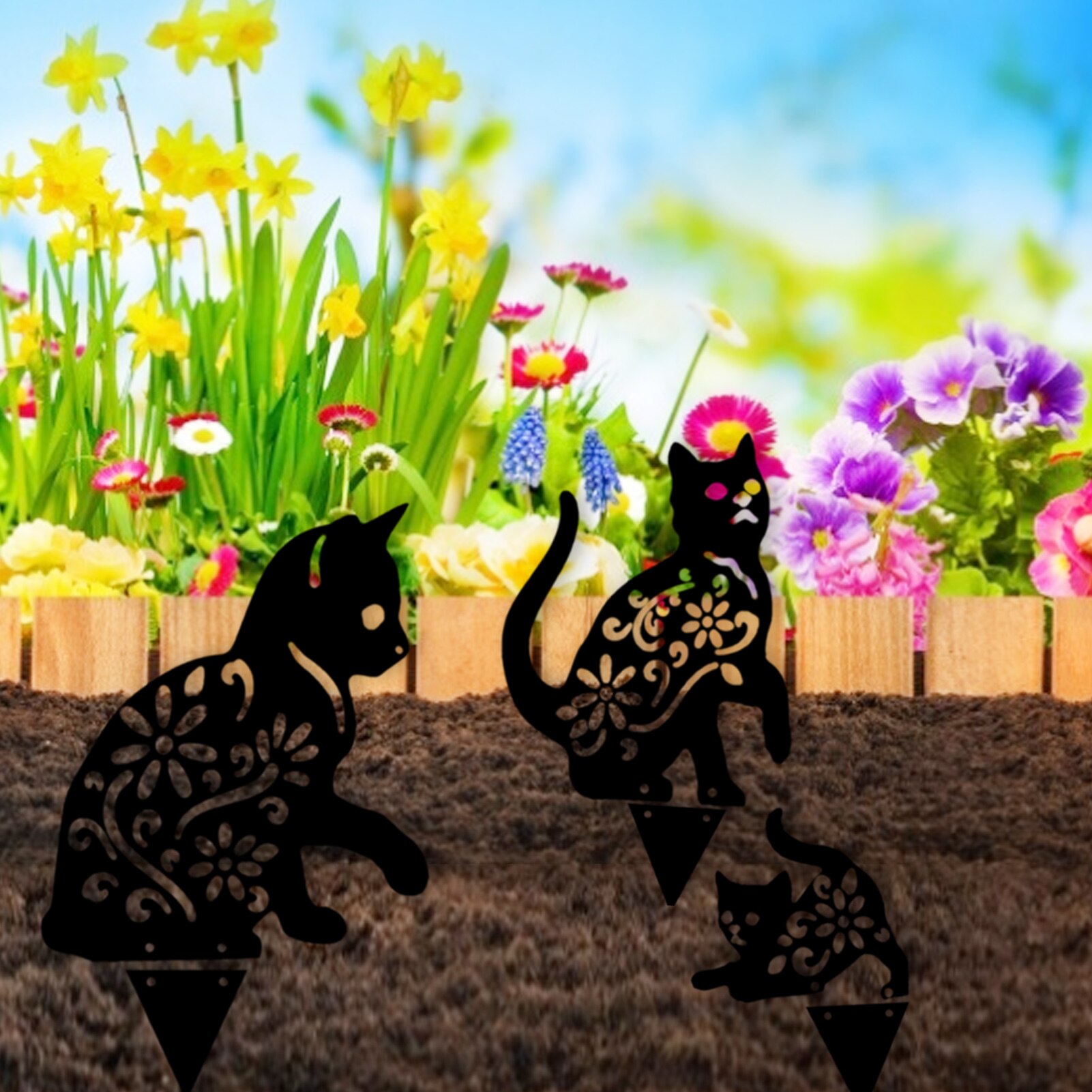 Garden Iron Cat Garden Decoration Metal Cat Garden Art Stakes Black Cat Silhouette Yard Decoration Repel Rodents Birds Rabbits