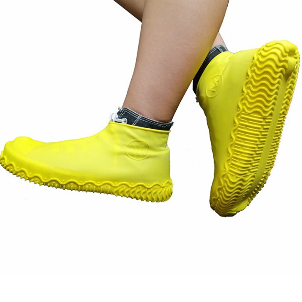 Par genanvendelige silikone skoovertræk s / m / l vandtætte skoovertræk udendørs camping skridsikker gummi regn støvle oversko: Gul / L