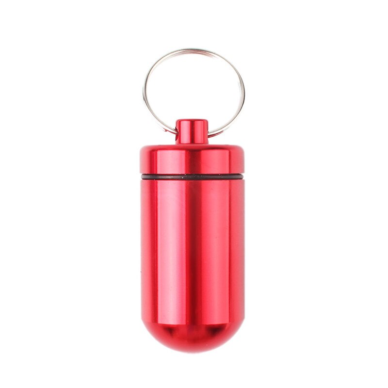 1Pc Aluminium Rvs Fles Geneeskunde Waterdichte Pillendoosje Leuke Houder Case Geneeskunde Fles Houder Container Sleutelhanger: Red