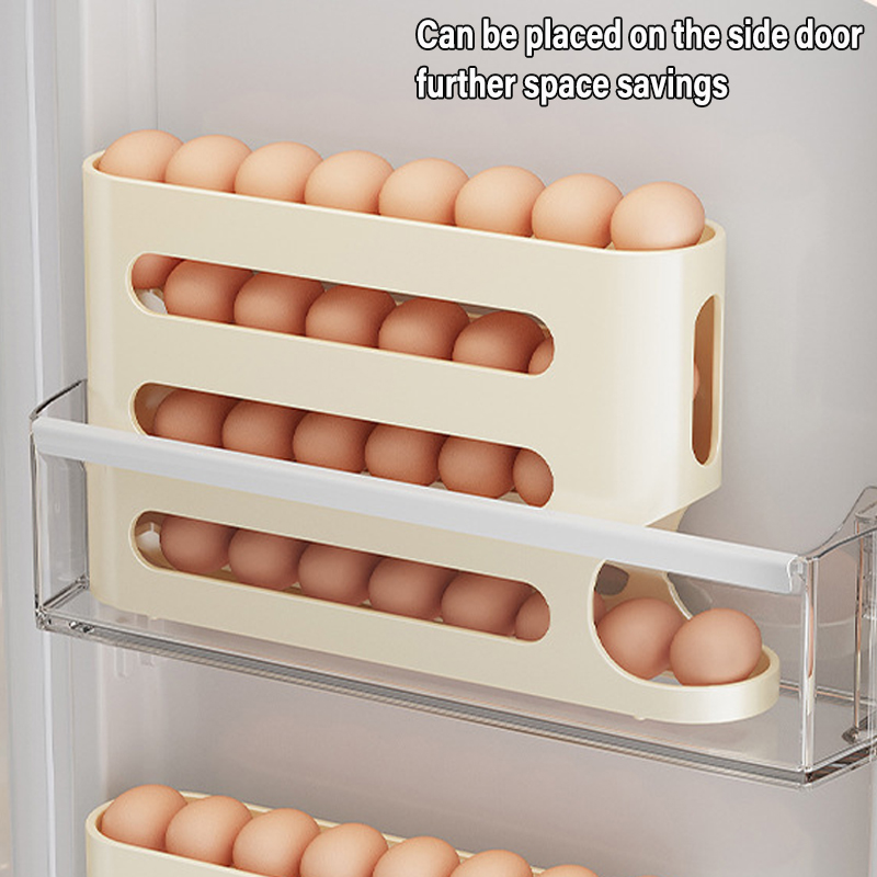 Caja organizadora de almacenamiento de huevos de 4 capas para refrigerador, soporte organizador de huevos rodante, organizador de almacenamiento de nevera, contenedor de almacenamiento de alimentos