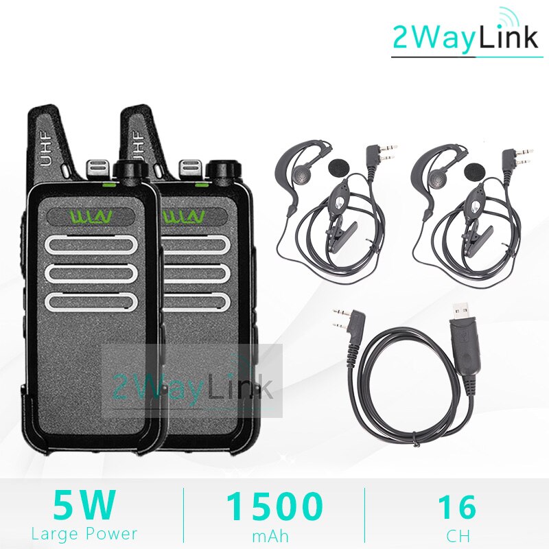 2 stücke WLN KD-C1 Mini Radio 5W Walkie Talkie UHF Zwei Funkgeräte RT22 ZT-X6 Handliche Mini 5W ham Radio KD-C2 Upgrade Version Billig Heißer: 2B-2HD-1Cable