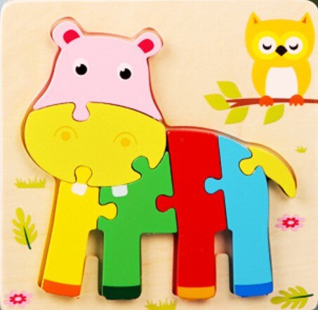 3D Wooden Puzzle Jigsaw Toys For Children Wood 3d Cartoon Animal Puzzles Intelligence Kids Early Educational Toys for children: Blue