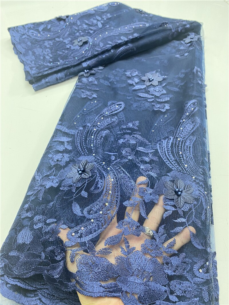 African Beaded Lace Fabric 3D Tulle Lace Material French Nigerian Lace Fabrics For Wedding Sewing YA3631B-4: Picture 2