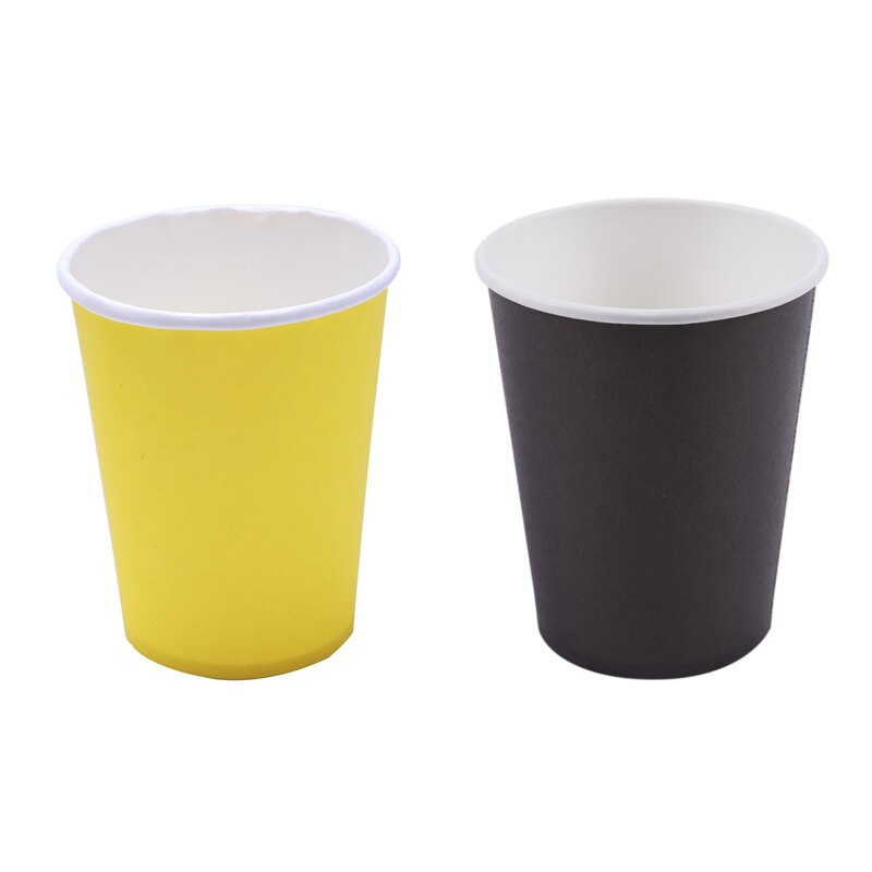 40 Paper Cups (9Oz) - Plain Effen Kleuren Verjaardagsfeestje Servies Catering (Zwart & Geel)