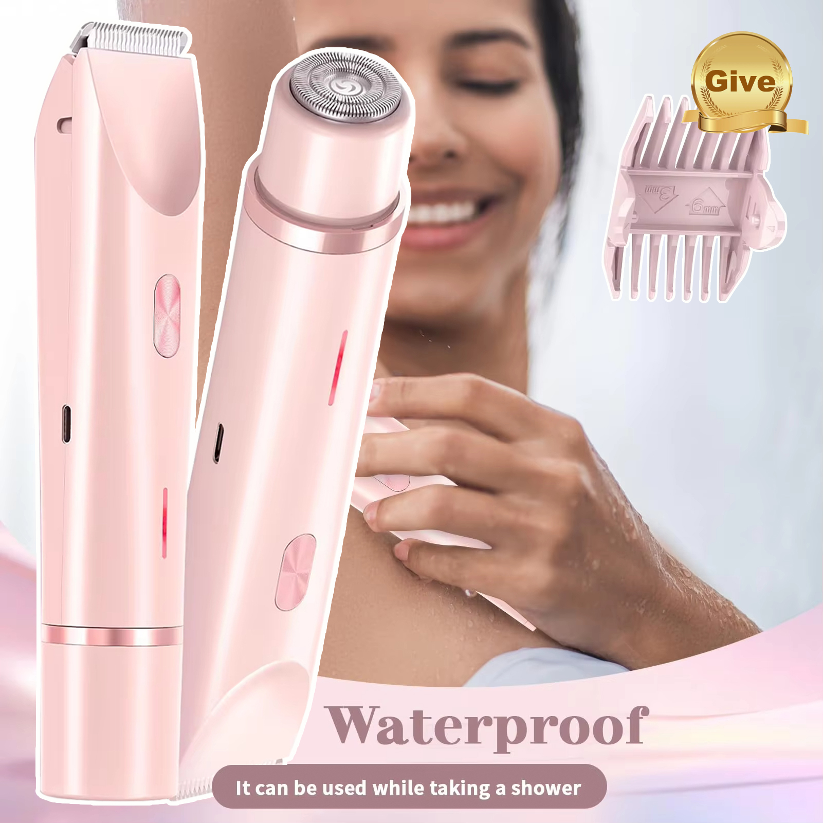 2 in 1 Electric Shaver for Women Waterproof Wet & Dry Hair Razors Double Head Dual Bikini Hair Trimmer Detachable Head Shaver