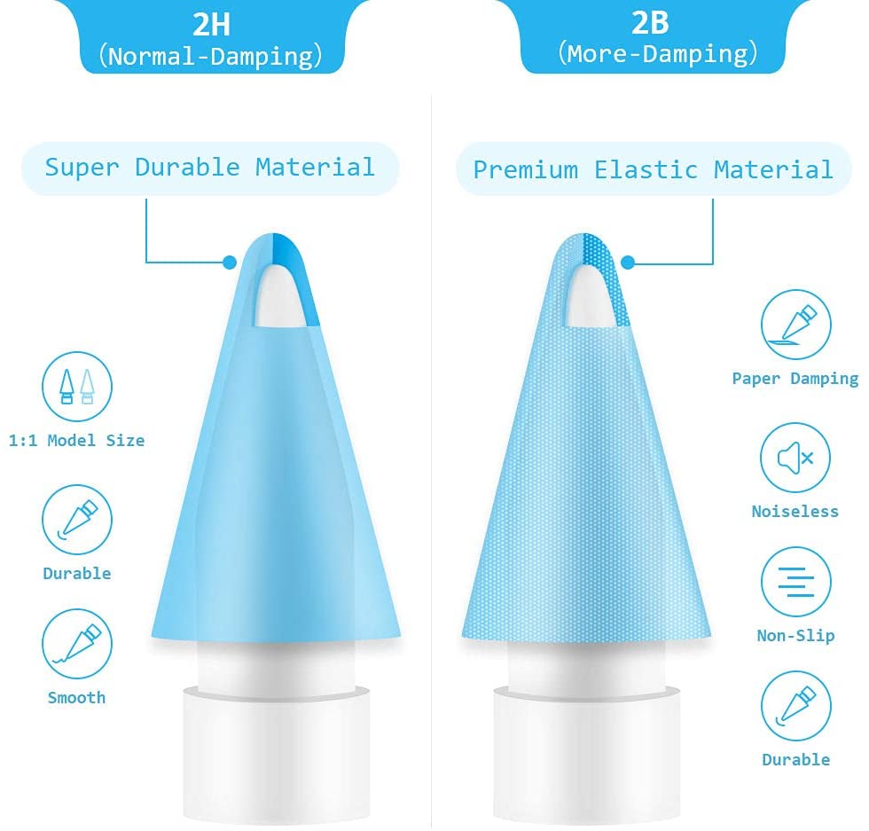 Pencil Tips for Apple Pencil 1 2, Double-Layered Paperfeel Damping Noise Reducing Apple Pencil Nib Replacement 애플펜슬 펜촉