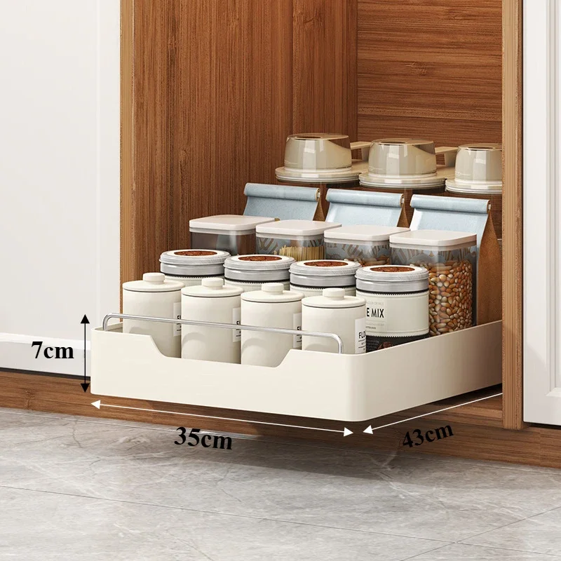 Kitchen Storage Rack Pull Out Dish Storage Rack Multifunctional Organizer Cabinets with Slide Rails Pull-Out Seasoning Shelf: light yellow