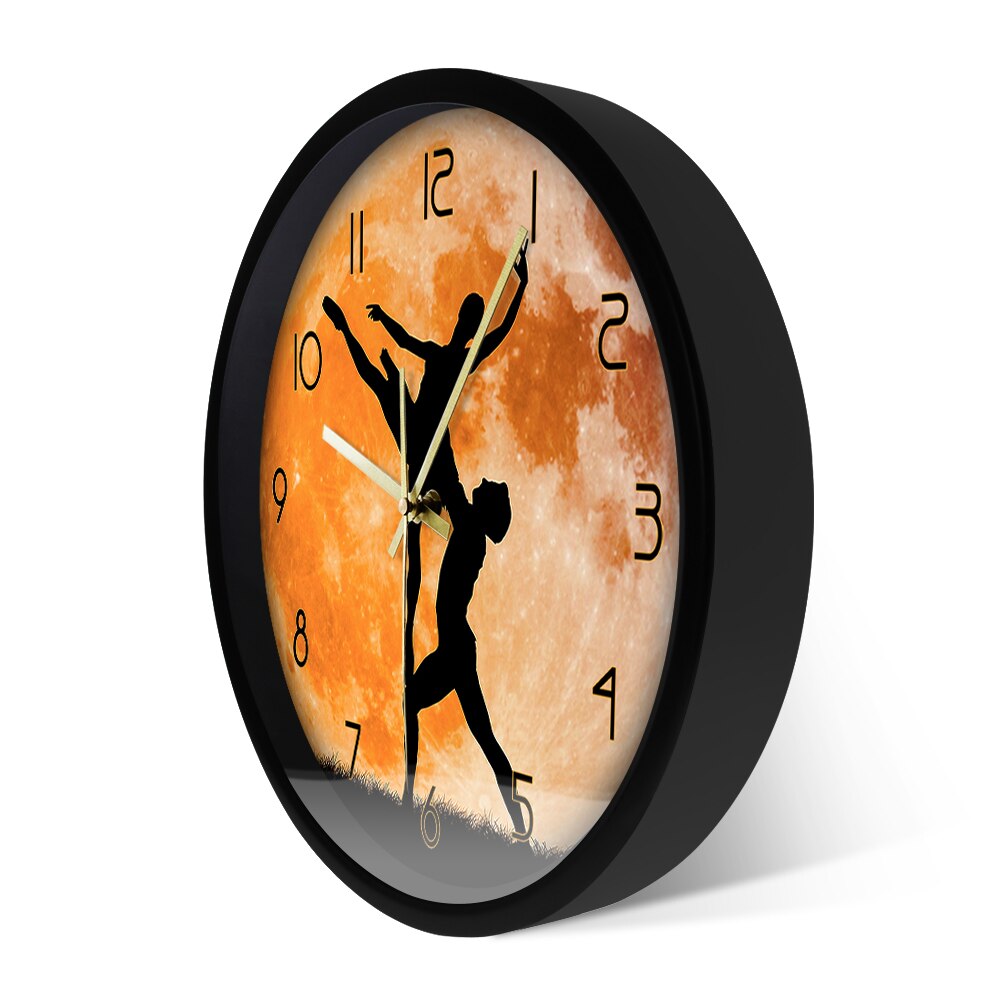 Couple Dancers Modern Wall Clock For Social Dancing Studio Room Ballroom Dance In The Gold Moon Silent Sweep Wall Watch