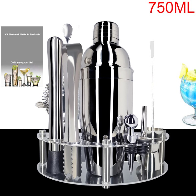 Stainless-Steel 1-12-Piece Cocktail Shaker and Bar Tool Set With Cocktail Stand and Drink Recipe: 12Pc 750ml With Rack
