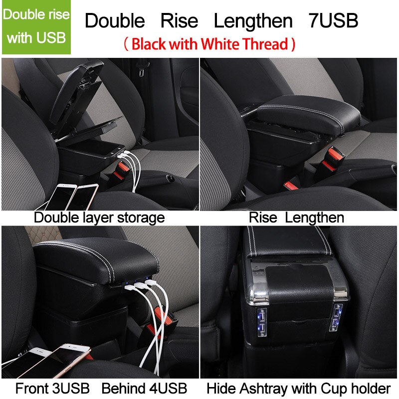 Til seat mii armlænsboks central butik indholdsboks med kopholder askebæger kan hæve med usb tilbehør: Dobbelt usb hvid