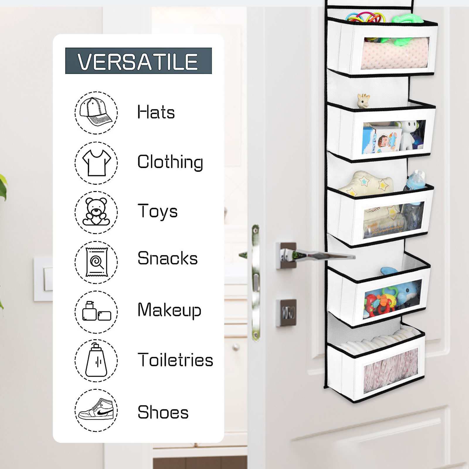 Over Door Hanging Organizer 5 Large Layers Wall Mount Storage Clear Window 2 Metal Hooks Wall Hang Home Storage And Organization