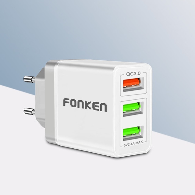 FONKEN USB Charger Quick Charge 3.0 Fast Charger 3 Port QC3.0 QC2.0 Charging for Phone Mobile Tablet Multi Wall Adapter: White Charger