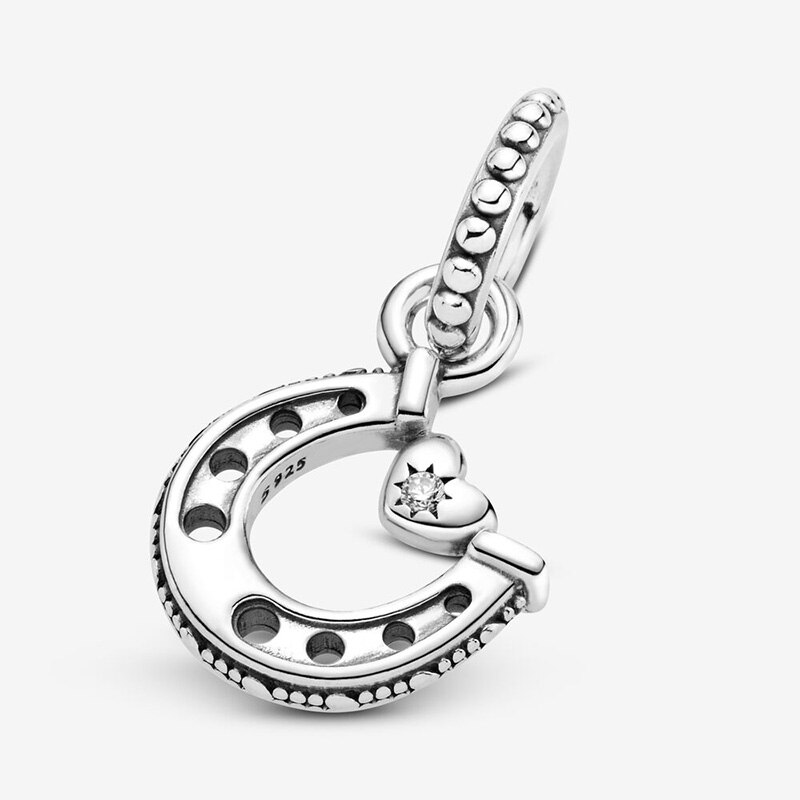 Vinter 925 perler i sterling sølv held og lykke hestesko dingle charme passe originalt panarmbånd julesmykker