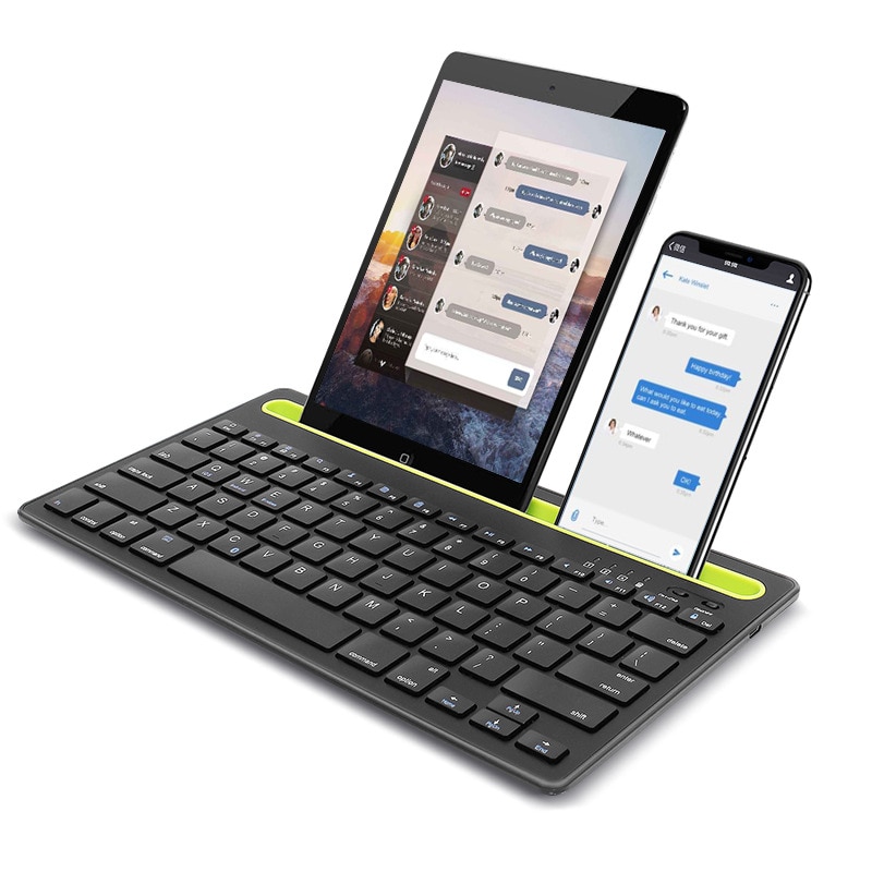 Teclado Bluetooth inalámbrico con soporte para teléfono, tableta, PC, soporte de acoplamiento para Android, iPhone, iPad mini