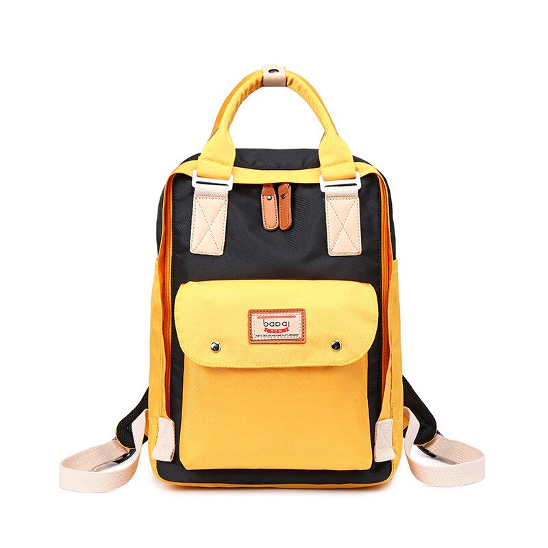 Kvindelig rygsæk laptop rygsæk ensfarvet afslappet stor skoletaske til teenagepiger kvinder backapck: Gulgrå