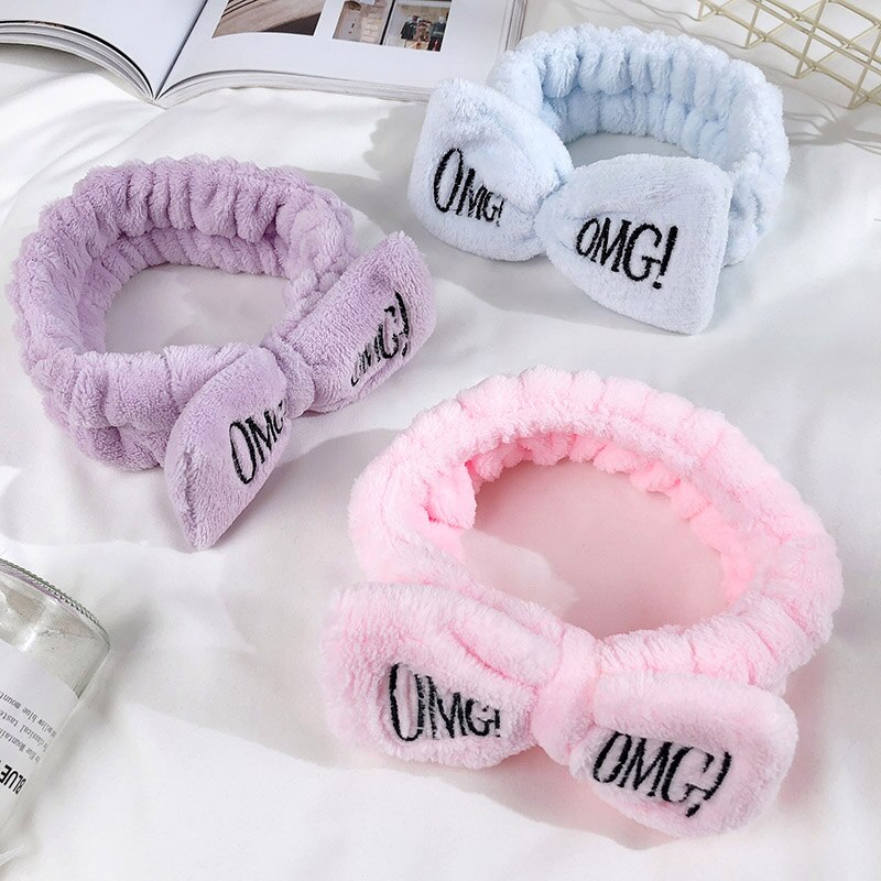 Letter OMG Coral Fleece Soft Bow Headbands for women Girls Cute Hair Holder Hairbands Hair Bands Headwear Hair Accessories