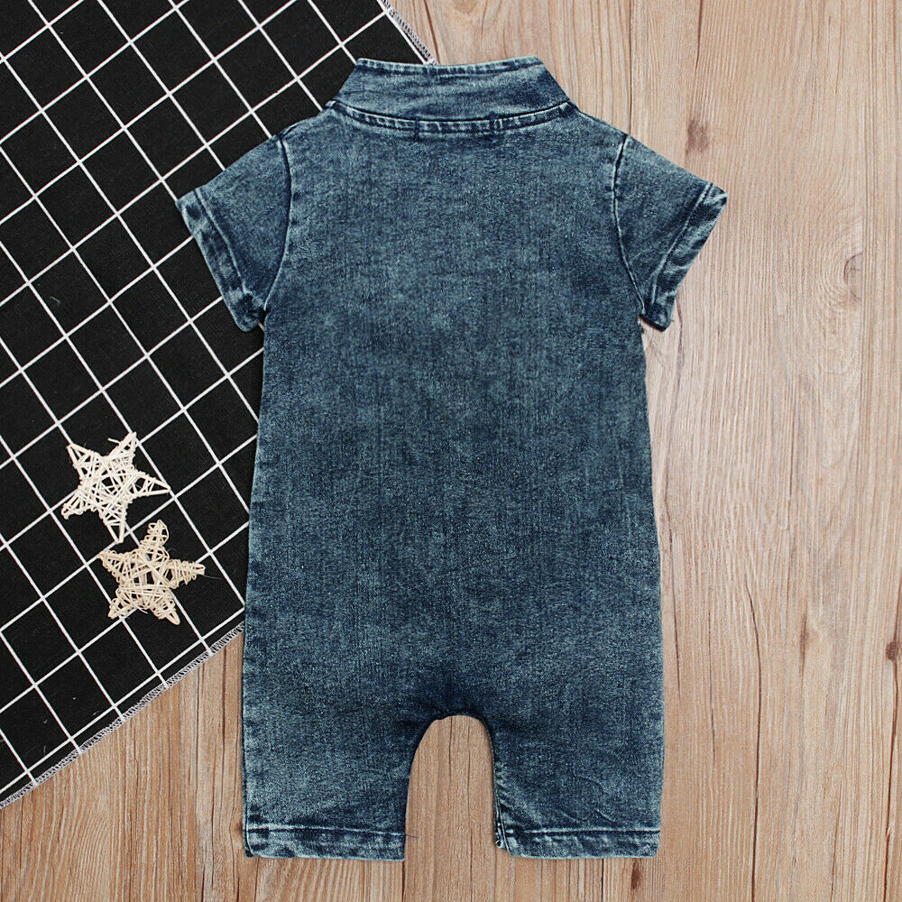 Kid Baby Boy Girl Summer Denim Short Sleeves Romper Jumpsuit Short Sunsuit Denim Casual Clothing