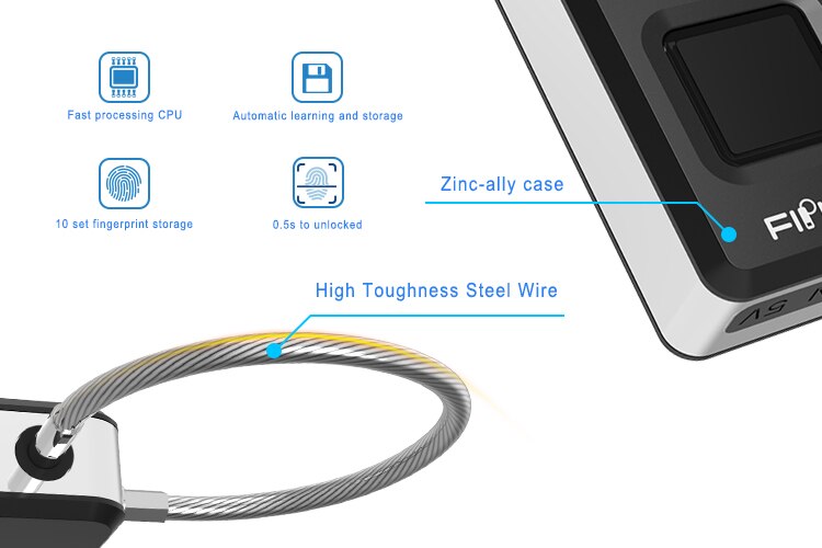 Fipilock, cerradura inteligente recargable sin llave, cerradura de huella digital IP65, candado de seguridad antirrobo impermeable, cerradura de la caja del equipaje de la puerta