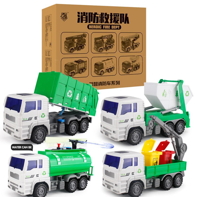 Set di giocattoli per auto per irrigatori di grandi dimensioni per bambini può spruzzare camion della spazzatura spazzare città camion di igiene pompiere ragazzo giocattoli giocattolo educativo: 4pcs rubbish truckB