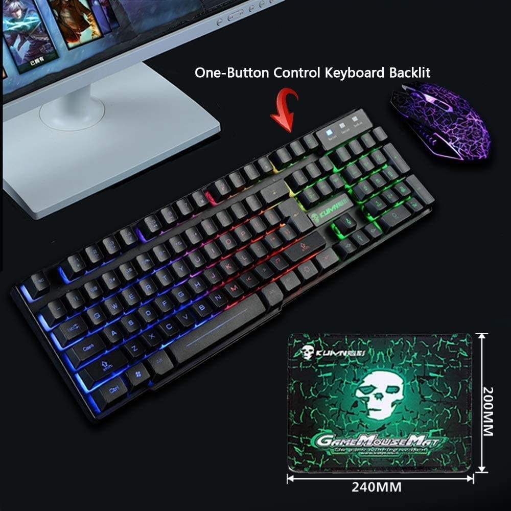 Keyboard Mouse Combos With Mouse Pad Mechanical Keyboard Blue Black Switch 82-Keys Backlit Gaming Keyboard For PC Laptop