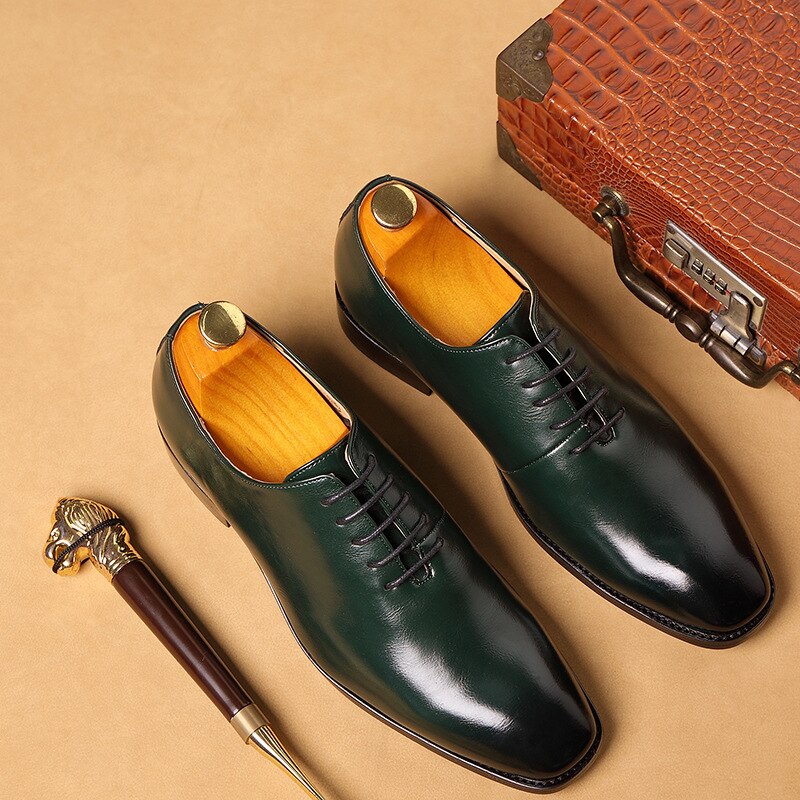 Plus Size Men Oxford PU Leather Shoes Men's Business Dress Shoes British Wind Big Size Wedding Shoes Men: Green / 6.5