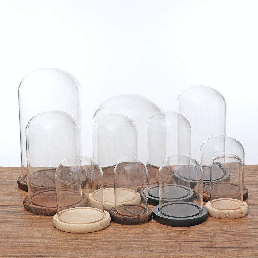 Glass Cover Dome Container with Base for Flower Rope Lights Party Cupcake Display Decor