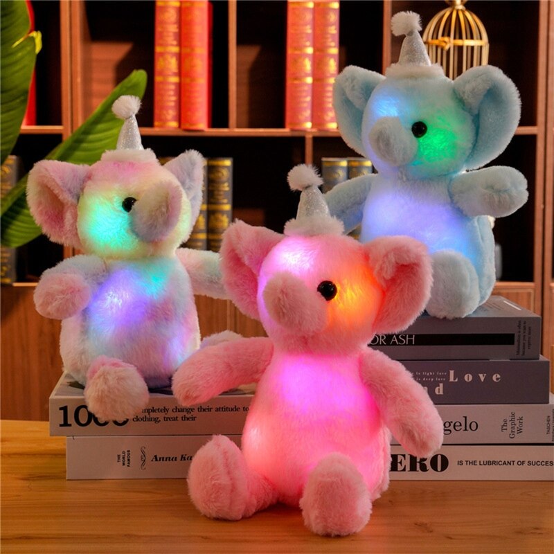 30cm Charm Light Up Elephant Plush Animal LED Doll Glow in the Dark Home Decor Window Display Preschool Favor 85DE