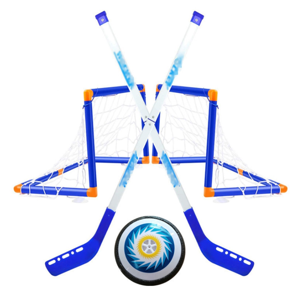 Elektrisk ishockeypinne uppsättning ishockey mål för barn air hockey träning boll inomhus sport spel golv hockey leksaker
