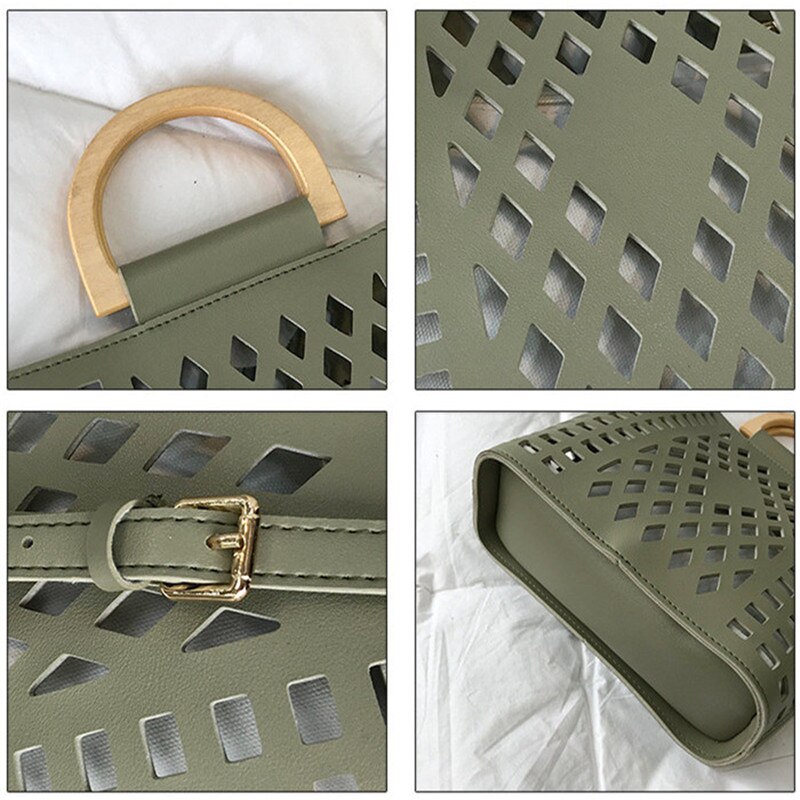 DIGERUI femmes sacs sacs à main évider plage sac Bolsa Feminina bois poignée fourre-tout sac à bandoulière en cuir synthétique polyuréthane sacs à main